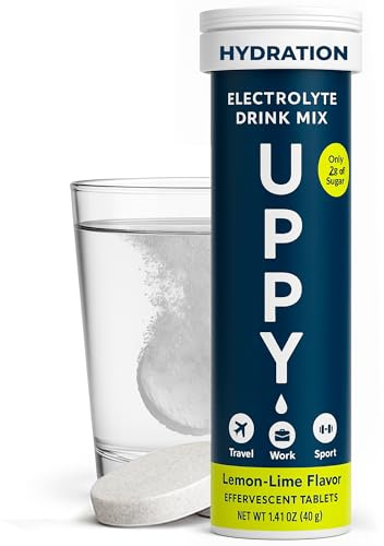 Uppy! Pastilles d’Hydratation Électrolytes Citron-Limette – 10 unités (1 Tube) – Boisson Effervescente Réhydratation – Pour Voyage, Sport, Festivals – Alternative Saine aux Boissons Sucrées