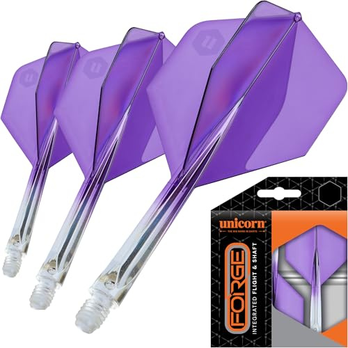 Unicorn Forge Integrated Dart Flights & Shafts - Medium Length for Smooth Throws, Reliable Accuracy & All-Round Control - Integrated Flight System - Clear & Purple