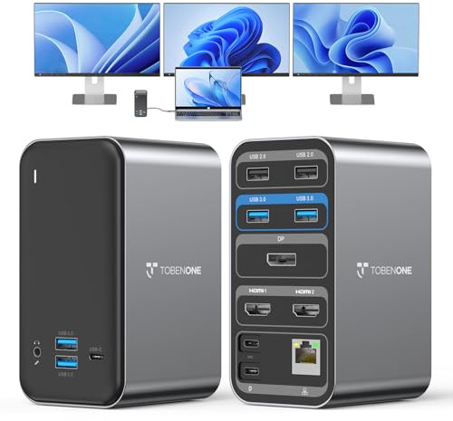 TobenONE Laptop Docking Station with 2 HDMI/DP, Docking Station Dual Monitor with Power Supply 100W, 7 USB-C/A Ports,Ethernet,Compatible for Thunderbolt 4/3 Windows/Dell/HP/Lenovo