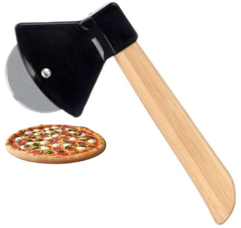 Andinus Tagliapizza a Forma di Ascia - Manico in Legno, Testa in plastica Rossa/Nera, Regalo Originale per Chef e Amici (Nero)