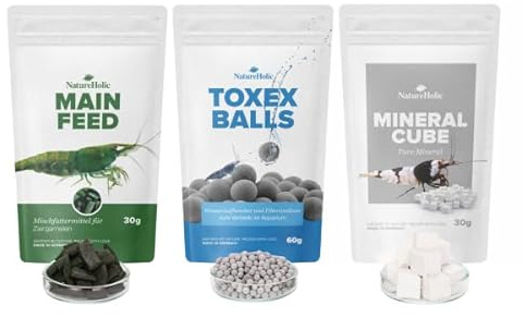Natureholic Paquet de crevettes avec nourriture + minéraux + balles Toxex pour votre aquarium