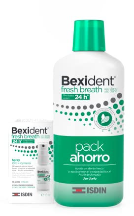 ISDIN Bexident Fresh Breath Uso Diario Colutorio y Spray con CPC + Cymenol, Aliento fresco en 24h, Pack ahorro, Spray 15ml + Colutorio 500ml, El embalaje puede variar