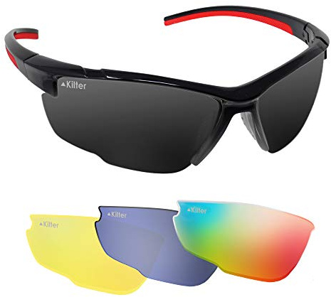 Kilter Herren Road Racer Fahrradbrille mit 4 austauschbaren Gläsern, schwarz/red, One Size