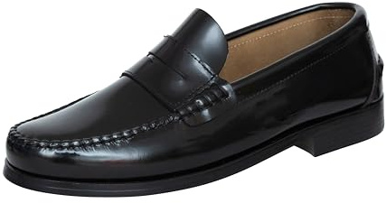 Marttely Castellanos Artesanos Penny Mocasines con suela de cuero * Hecho a mano en España, Negro , 44 EU