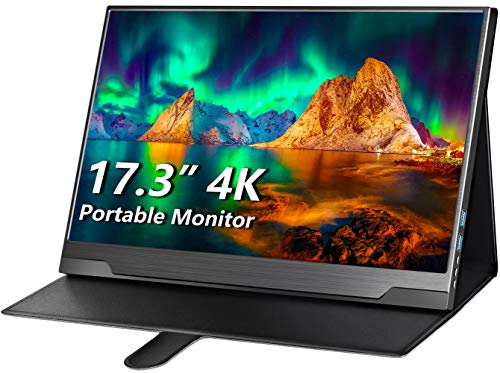 cocopar Portable Monitor 17.3 Inch 4K UHD 60Hz 135% sRGB Travel Monitor with Speaker HDMI USB-C Second Screen for Laptop MacBook Surface PC Xbox PS4/5, VESA Mountable, with CoverStand