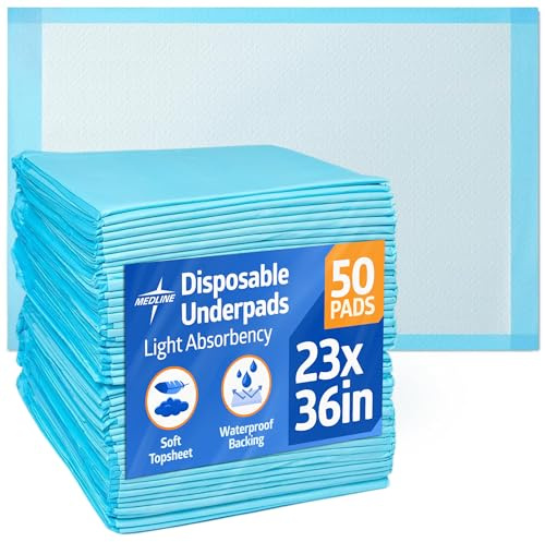 Medline Light Absorbency Underpad, 23 x 36, 50 Count, Disposable Bed, Furniture & Surface Protection, For Kids, Adults, Elderly, Puppy Pad, Changing Pad, Incontinence Pee Pad, Chucks