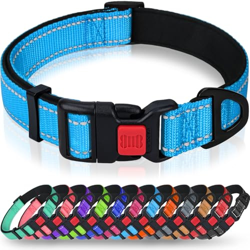 Taglory Hundehalsband, Weich Gepolstertes Neopren Nylon Hunde Halsband für Welpen, Verstellbare und Reflektierend für das Training, Himmelblau
