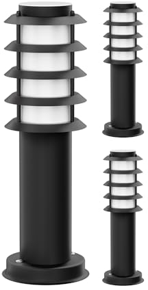 ledscom.de 3 Stück Pollerleuchte PORU für außen, IP44, Gitter, 39cm, schwarz, inkl. E27 Lampe max. 963lm, warmweiß