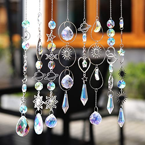 8 st silver kristall solfångare med regndroppsboll prismor och sol måne för fönster hem trädgård festivaler dekoration