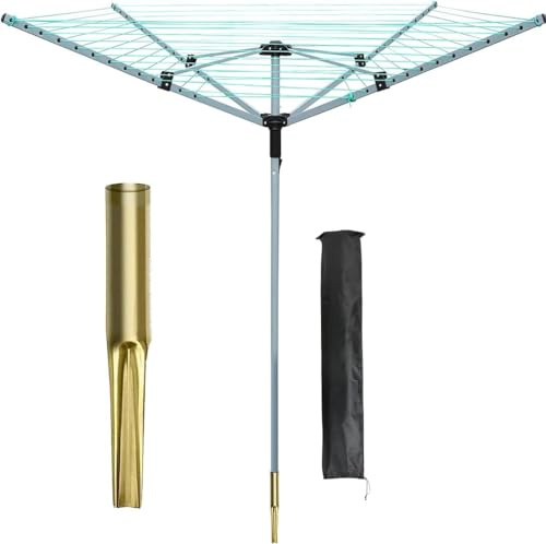 1ABOVE 4 Arm Rotary Airer, Outdoor Clothes Washing Line Airer With 45M PVC Coated, Includes Water Resistant Ground Mount Socket with Free Rotary Airer Cover.