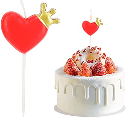 Candela di Compleanno a Forma di Cuore Glitter Candele per Torta di Compleanno con Corona per la Festa di Compleanno Anniversario di Matrimonio Fidanzamento Decorazione per Torta di San Valentino