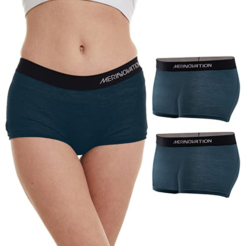 MERINNOVATION 100% Merino Wool Boxer Briefs for Women - 2 Packs Everyday Breathable Anti-Odor Womens Boyshorts Underwear