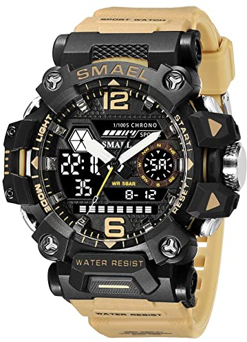 SMAEL 8072 Montre militaire d'extérieur numérique LED étanche pour homme, Kaki-8072, Sport