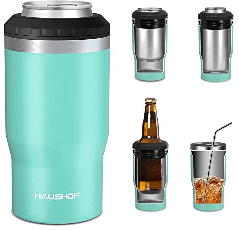 HAUSHOF 4 in 1 Insulated Stainless Steel Can Insulator, Fits Standard & Slim 12 oz Cans|Beer Bottles, Perfect for Outdoors