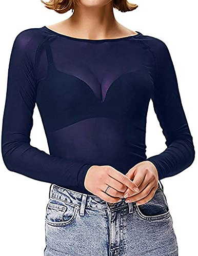 2024 Maglietta Donna Trasparente Camicia Mesh Tops Camicette Manica Lunga Maglie in Rete Tunica Bluse Elegante Casual Shirts Sexy Clubwear Casual Leggera Trasparente Tops Slim Fit T Shirt in Tulle