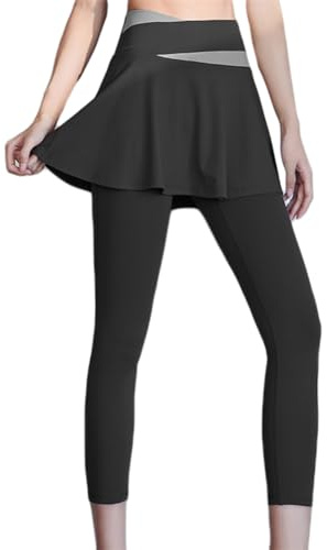 Legging Fitness con Gonna Sportiva da Donna Gonna da Corsa Gonna da Tennis Gonna da Hockey Gonna Attillata Capris da Palestra Pantaloni da Yoga,Nero,S