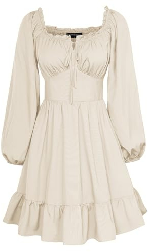 Scarlet Darkness Renaissance Dress Women Long Sleeve Corset Dress Off The Shoulder Mini Dress Apricot XXL