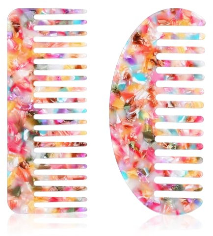 JIEYAO 2 Stück Farbe Lockenkamm,Antistatischer Zahnkamm Haar Kamm mit Großer Zahnung 2 Formen Breiter Haarkamm Grobzinkiger Haarbürste Bruchfester Kämme Haarentwirrer Kämme für Locken und Lange Haare