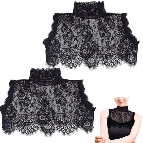 HOBBIESAY 1Pc Black Ruffle Collar Renaissance Tulle Ruffled Collars Layered Ruffle Neck Fake Collar Costume Accessory for Women Men Halloween Outfits Cosplay Fancy Dress