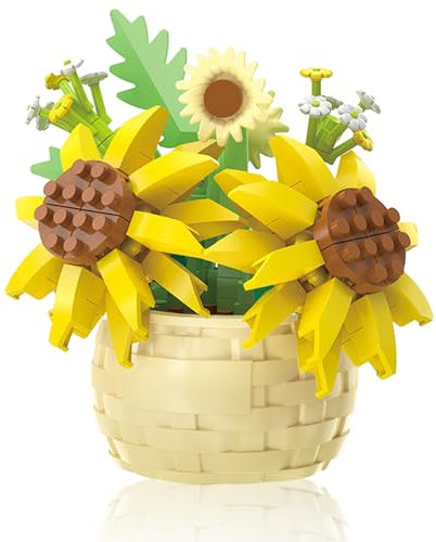 Mini Flowers Building Block Set,Flower Blocks Toys,Plants and Succulent Toys,Building Block Flowerpot，Botanical Collection Birthday Gift for Girls Boys Adults Kids Ages 6+ (Sunflower 162Pcs)
