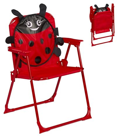 Relaxdays Silla Infantil Plegable, Sillita Camping con Estampado Mariquita, 51,5x36x37,5 cm, Asiento Pícnic, Multicolor