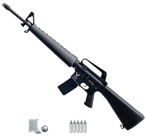 Carabina Huntsman Arms M16 Black CO2 (4,5mm) | Pack Que Incluye: Rifle Tipo metralleta semiautomática de Aire comprimido + CO2 + balines (Bolas de Acero BB's)