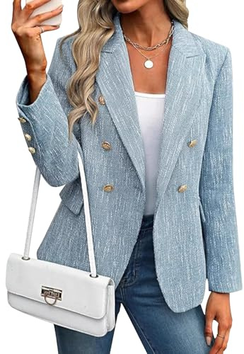 MINTLIMIT Women's Tweed Blazer Long Sleeve Double Breasted Open Front Jackets Casual Work Office Suit Blazers