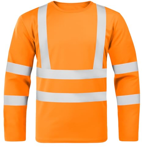 BSBUY T-Shirt de Protection de Sécurité de Travail Homme, T-Shirt Réfléchissant Haute Visibilité À Manches Longues, Vêtements de Sécurité Haut Tee Shirt Fluo Avertissement Workwear Gilet