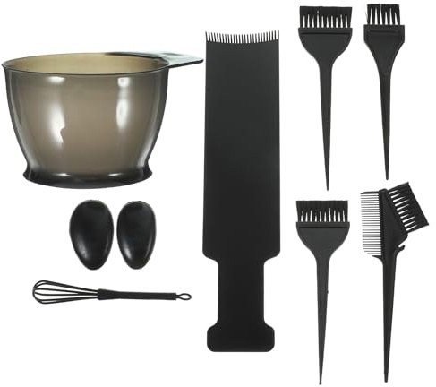 Hohopeti Kit de Bol et Pinceau pour Teinture Capillaire Noir, Plastique Portable Peigne et Cuillère, pour Retouches à Domicile DIY Plusieurs styles