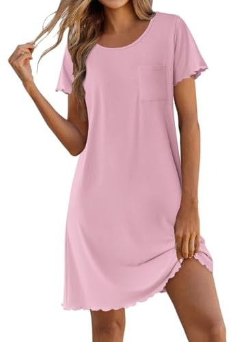 Ekouaer Camicia da Notte da Donna a Maniche Corte, Pigiama con Scollo a V, Sleepshirt Oversize, Morbida, Biancheria da Notte Traspirante, S-XXXL