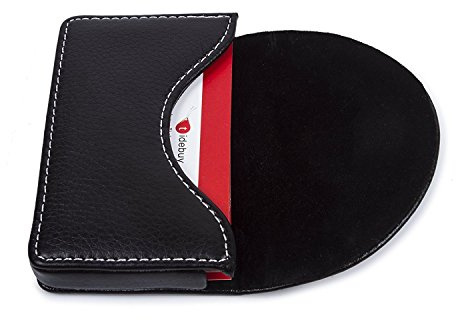 Hamosky Leather Business Name Card Holder Case Wallet Credit Card Book with Magnetic Shut (Black)