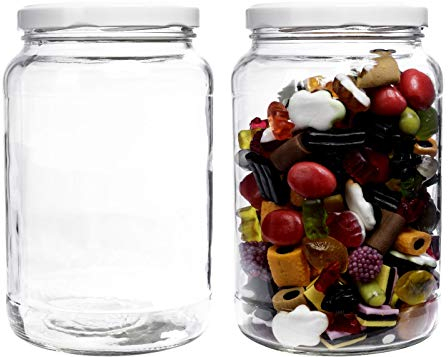 mikken Juego de 2 tarros de cristal con tapa de rosca, 1,7 litros, incluye etiquetas (blanco)