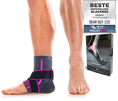 BLACKROX Sprunggelbandage, jämförningssigger, knölbandage, grenbandage, fotledsstöd, sport, handboll, fotboll, volleyboll, fotbandage, klädbandage kvinnor och män vänster och höger (rosa, XL)