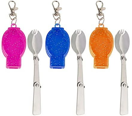 AUEAR, 3 Pack Foldable Muti-Function Stainless Steel Spork Flatware Cutlery Spoon Fork with Carrying Case Travel and Other Outdoor Activities
