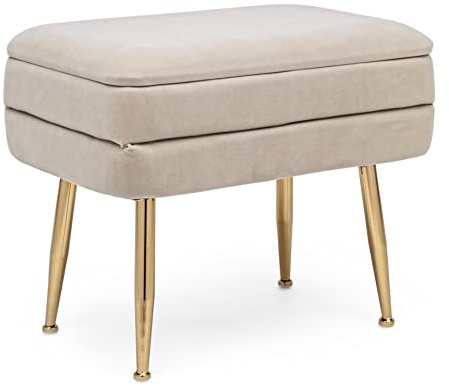 KONTE.DESIGN Panca contenitore PAVLINA, tessuto effetto velluto Beige, 50 x 35 x 42 cm