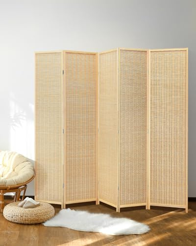JOSTYLE Room Divider Folding Privacy Screen, 5 Panel Room Dividers 6 ft. Tall Bamboo Partition Wall Separation Dividers Freestanding, 70.9 H x 99 W