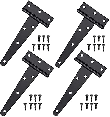4 piezas Bisagra en T Negra, 5 Pulgadas, Bisagras con Correa en T a Prueba de Herrumbre con Tornillos, Bisagra para Granero de Puerta Resistente, para Ventanas, Vallas, Cobertizos