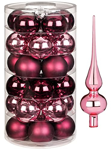 Inge Glas Magic Weihnachtskugeln | 30 Kugeln & Spitze | Christbaumkugeln Baumspitze (Berry Kiss)