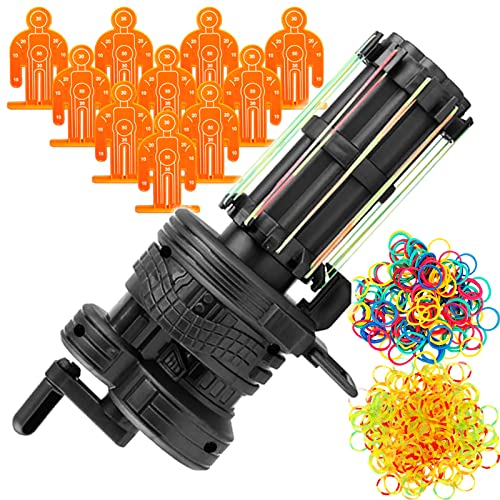 Gummibandpistole Gummibandpistole Spielzeug 12 Schüsse in schneller Folge Spielzeugpistole Maschinengewehr 10 spezielle Schießziele (100 Fluoreszenz und 100 Farbe) (Schwarz)