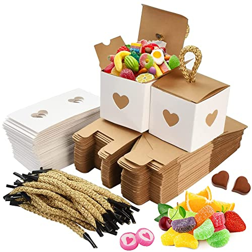 Aiareozy 30 Stück Kleine Schachteln, Pralinenschachtel Leer, Gastgeschenke Hochzeit, Karton Geschenkbox, Mini Kraftpapier Herz Geschenkschachtel für Taufe Geburtstag Weihnachten