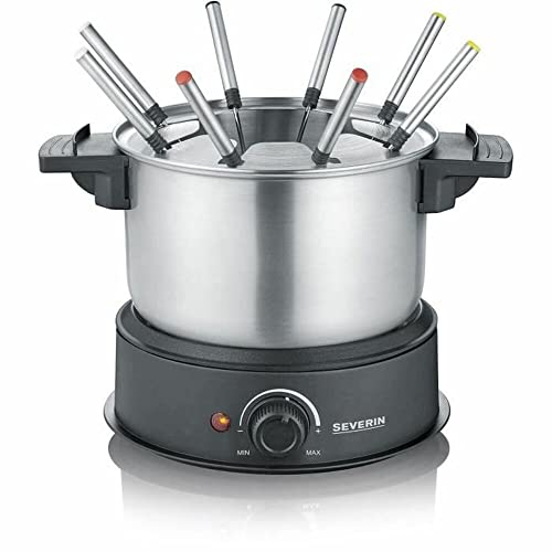 SEVERIN FO2473 Elektrisches Fondue für 8 Personen mit abnehmbarem Topf aus Edelstahl, inkl. Spritzschutz und Gabeln