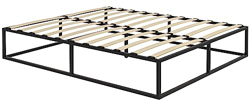 HOMCOM Struttura Letto a Doghe con Contenitore Inferiore, Rete Letto Matrimoniale in Legno e metallo, 190x160x35cm, Nero e Colore Legno
