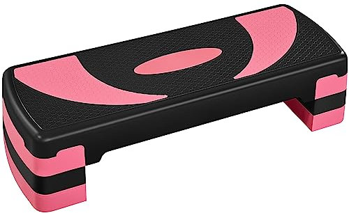Yaheetech Step de Aeróbic para Fitness Stepper Fitness en Casa Tabla Plataforma Gimnasia 3 Altura Adjustable（10,5/15/20 cm Carga Máxima de 250 kg, Rosa