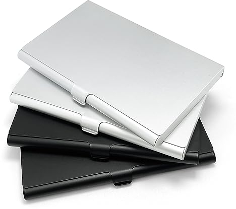 yuejuhe 4 Stück Visitenkartenetui aus Metall, Visitenkarten Etuis für Herren Damen, Business Card Holder, Visitenkartenhalter für Aufbewahrung Ihrer Karten (2*Schwarz+2*Silber)