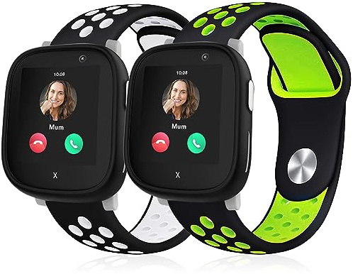 Polyjoy 2 Stück Kinder Silikon Armbänder kompatibel mit Xplora X6 Armband, Atmungsaktiv Weich Sport Ersatzarmband für Xplora X6 Play/Pro/Gen 2 Kinder Mädchen Jungen-Schwarz Weiß + Schwarz Grün