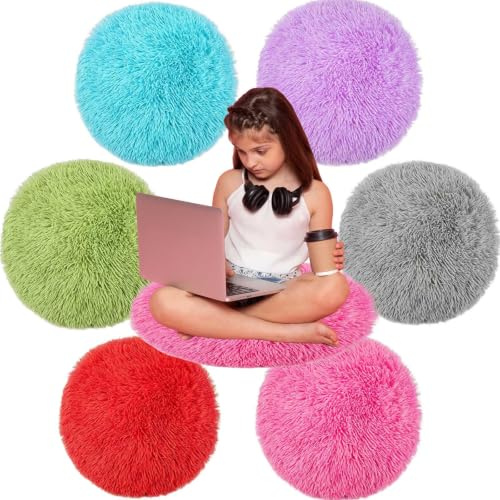 6 Pcs Kids Carpet Circle Seats 16 Kids Round Soft Warm Floor Rug Mat for Classroom, Home School Story Time, Group Activity Educational Learning Playing Areas (6)