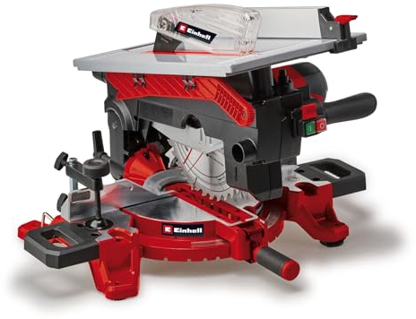 Einhell Sierra ingletadora y tronzadora y mesa TE-MS 254 T (2000W, hoja de sierra Ø254mm, ancho de corte 130mm y profundidad 74mm, incl. láser de línea de corte, func. de sierra circular de mesa)