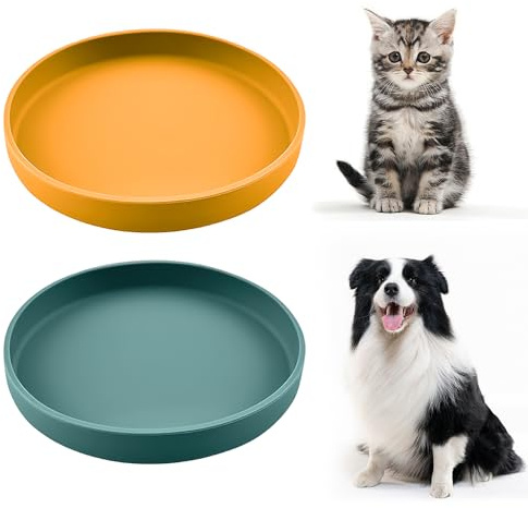 FINEASY 2 Piezas Cuenco Gato, Cuencos para Gatos de Silicona, Comedero Gato Plano Redondo, Comedero Gatos Antideslizantes para Comida Seca y Húmeda, para Aliviar la Fatiga de los Bigotes