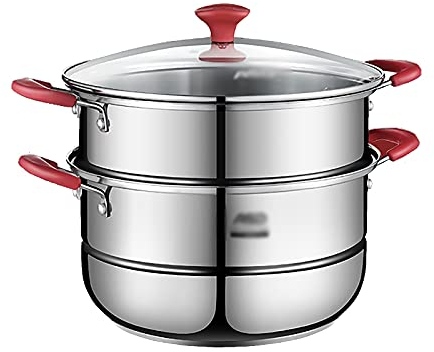 ANSNOW Gedämpfter Fischtopf Aus Edelstahl 304, 28 cm Dicker Runder Dampfgarer, Induktionsherd Für Gedämpften Fisch, Meeresfrüchtetopf, Dampfgarer/26Cm