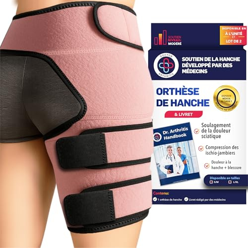 Dr. Arthritis Muslera Compresión Desarrollada por Médicos - Soporte para Muslo Derecho, Alivio del Dolor de Ciática y Síndrome Piriforme - Para Hombres y Mujeres [Talla S/M, Rosa]